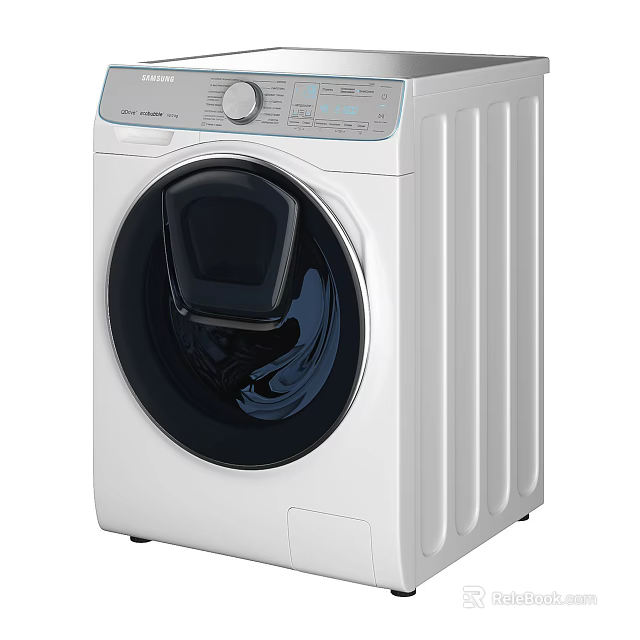 White Front Load Washing Machine With Modern Design And Digital Control Panel 3d model 