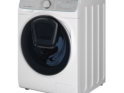 White Front Load Washing Machine With Modern Design And Digital Control Panel 3d model