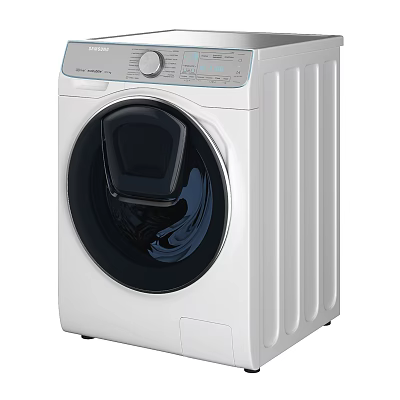 White Front Load Washing Machine With Modern Design And Digital Control Panel 3d model