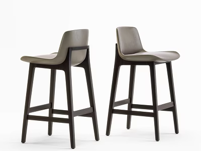 Two Modern Minimalist Bar Stools With Light Gray Seat And Dark Wooden Legs 3d model