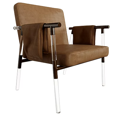 Modern Brown Armchair With Acrylic Legs And Throw Blanket On Armrests 3d model