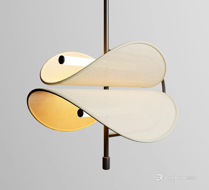 Modern Artistic Pendant Light With Leaf Shaped Cream Yellow Lampshade And Metal Frame 3d model 