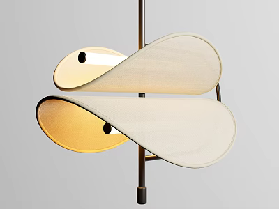 Modern Artistic Pendant Light With Leaf Shaped Cream Yellow Lampshade And Metal Frame 3d model