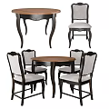 Elegant Round Wooden Dining Table Set With Four Upholstered Chairs 3d model