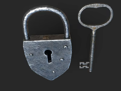 Antique Door Handle With Vintage Padlock And Metal Key Design Elements 3d model