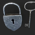 Antique Door Handle With Vintage Padlock And Metal Key Design Elements