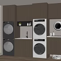 Modern Wooden Balcony Cabinet With Washing Machine Dryer Sink And Storage Space