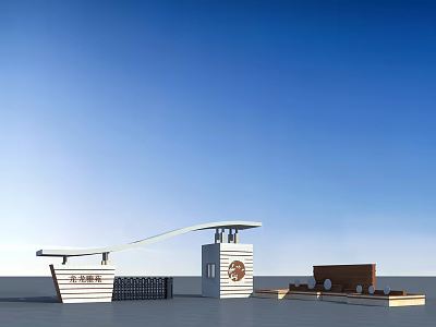 Modern Feature Wall With White Wooden Texture And Circular Cutouts Against Blue Sky 3d model