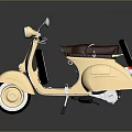 Vintage Cream Colored Scooter With Brown Leather Seat And Chrome Mirrors
