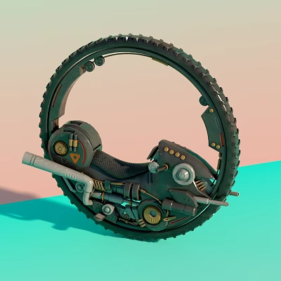 Futuristic Single Wheel Motorcycle Featuring Mechanical Structure And Metallic Seat Design 3d model