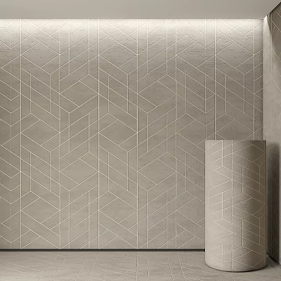 Gray Decorative Component Featuring Geometric Hexagon Lines And Rolled Material 3d model
