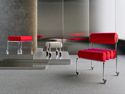 Modern Creative Cylindrical Upholstered Leisure Chair With Polished Metal Caster Wheels For Minimalist Home Decor 3d model