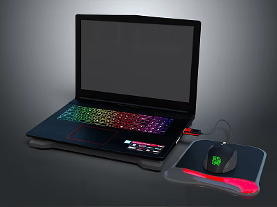 Gaming Laptop with RGB Backlit Keyboard Mouse and Mouse Pad Setup 3d model