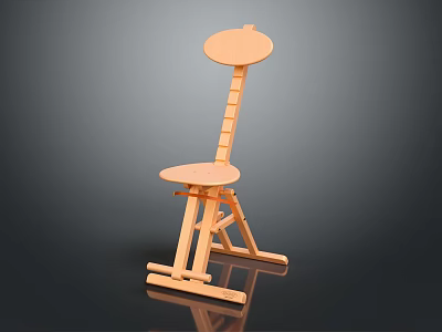 Unique Design Wooden Stool With Round Seat Round Backrest And Ladder Like Structure 3d model