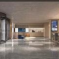 Modern Hotel Lobby Interior With Revolving Door Reception Desk And Seating Area Wooden Decor