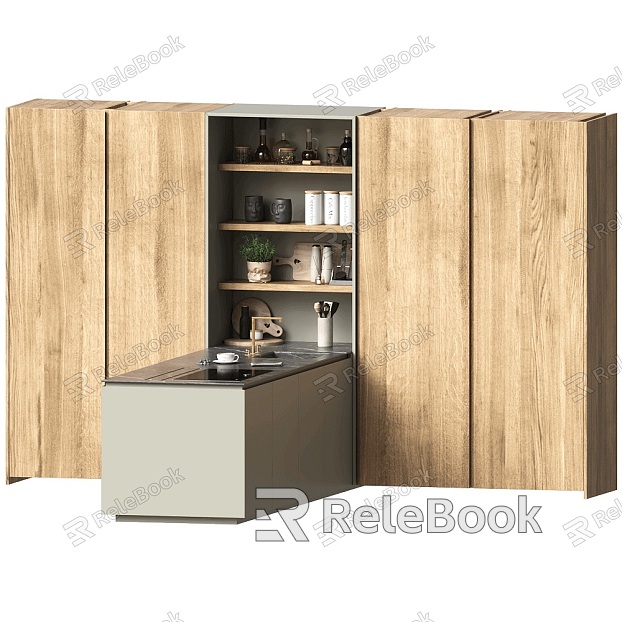 Modern Open Kitchen Console Cabinet Combination Solid Wood Wood Kitchen Console Kitchen Decoration Accessories Seasoning Combination model