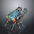 Mechanical Insect Sculpture Turquoise Green Body Orange Spots Transparent Mesh Wings Colorful Leg Details