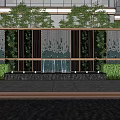 Modern Scenic Wall Design With Green Plants Water Fountain And Reflection
