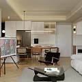 Warm Bright Open Plan Living And Dining Room With Comfortable Sofas Dining Set And Kitchen