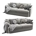 Cozy Gray Sofa With Multiple Decorative Pillows And Knitted Blanket 3d model