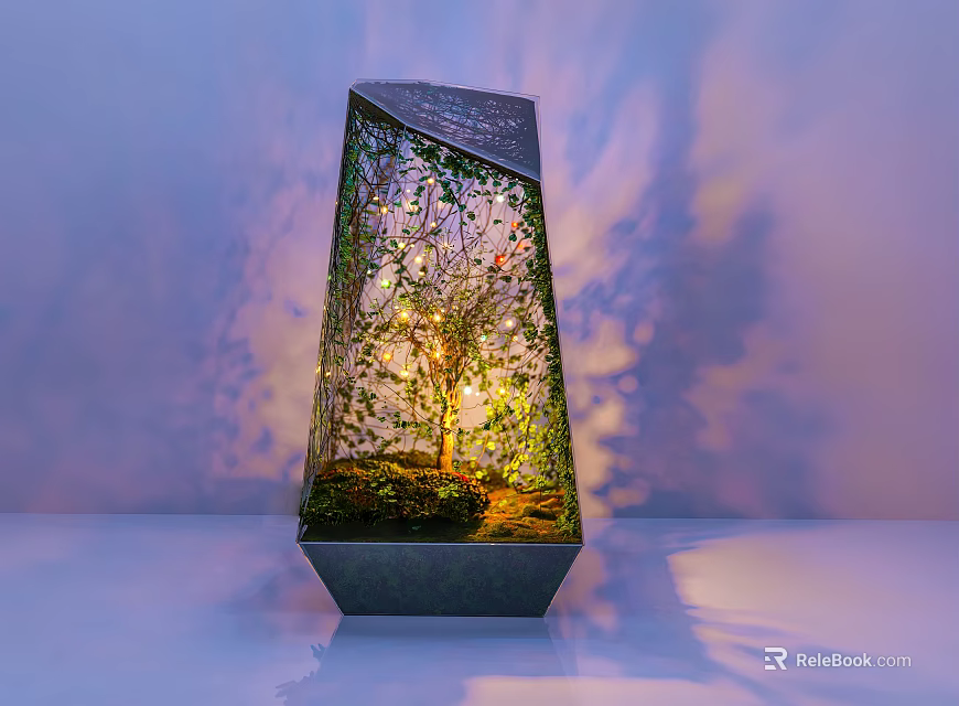 Decorative Ornament Ensemble With Lighted Geometric Structure And Miniature Tree Foliage Shadow Effects 3d model