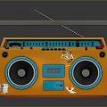 Orange Boombox Radio With Dual Speakers Handle FM Buttons And Antenna Design