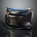 Black Leather Shoulder Bag With Curved Shape And Gold Metal Hardware