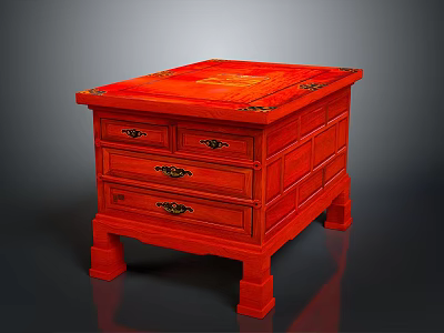 Red Wooden Cabinet With Multiple Drawers Classic Design Square Legs And Carved Details 3d model