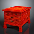 Red Wooden Cabinet With Multiple Drawers Classic Design Square Legs And Carved Details