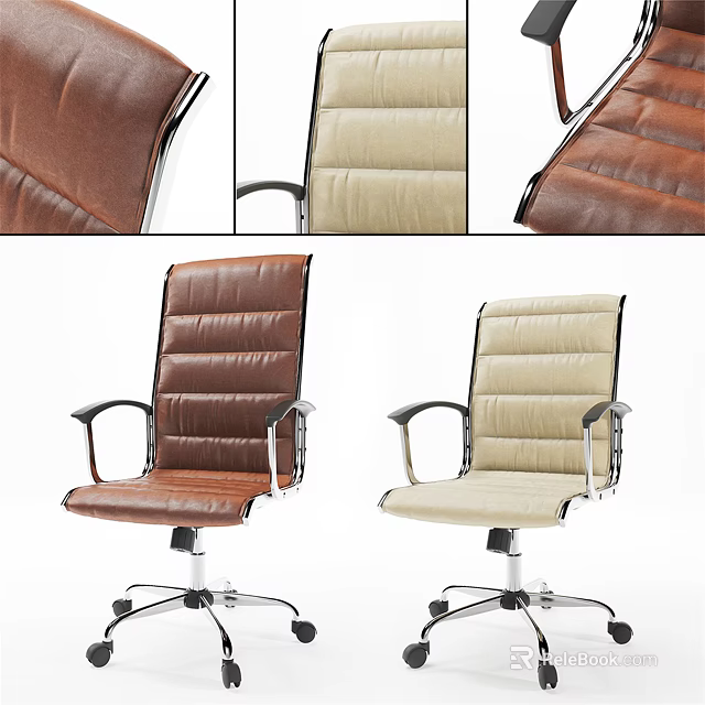 High Back Leather Office Chair with Brown and Beige Options Armrests and Swivel Base 3d model 