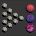 Colorful Bowling Equipment with White Pins Red Stripes and Multicolored Balls