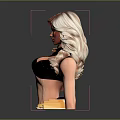 Blonde Woman Bust Sculpture Wearing Black Bikini With Yellow Base On Dark Background