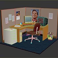 Office Cubicle Furniture Setup With Wooden Desk Red Chair And Filing Cabinet