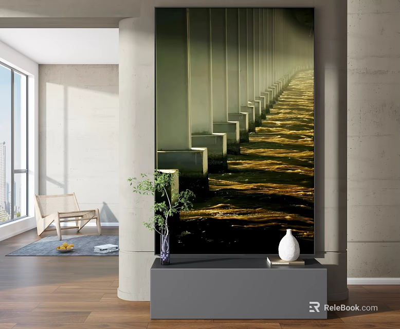 Modern Interior With Large Artwork And Minimalist Decor 3d model 