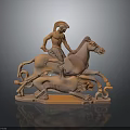 Man Riding Horse Trampling Lion Detailed Classical Sculpture Artwork