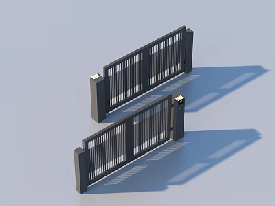 Modern Black Automatic Gates With Slatted Metal Structure And Sensor For Entrance 3d model