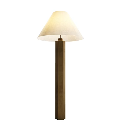 Modern Minimalist Floor Lamp With Wooden Base And Simple White Fabric Shade 3d model