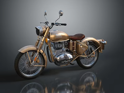 Gold Vintage Motorcycle With Brown Leather Seat And Shiny Metallic Engine 3d model