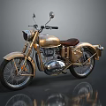 Gold Vintage Motorcycle With Brown Leather Seat And Shiny Metallic Engine