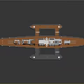 3D Designed Battleship Water Vessel With Orange Deck White Structures And Red Bottom Edges