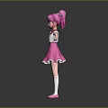 Cute Child With Pink Ponytail Hair White Top Pink Skirt And Open Arms