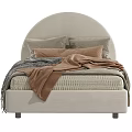 Kids Bed With Curved Headboard Light Gray Beige Soft Blankets Decorative Pillows