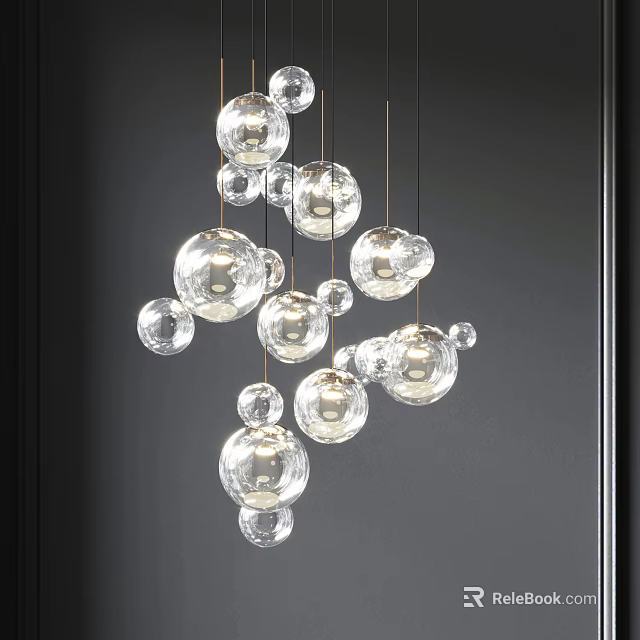 Modern Transparent Glass Ball Chandelier with Multiple Hanging Spherical Lights for Contemporary Interior Decor 3d model 