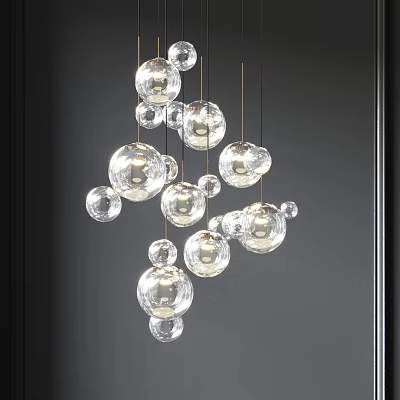 Modern Transparent Glass Ball Chandelier with Multiple Hanging Spherical Lights for Contemporary Interior Decor 3d model