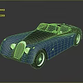 Blue And Black Vintage Car With Streamlined Body And Classic Front Grille