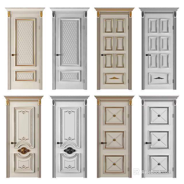 Various Design Hinged Doors With Decorative Panels And Classic Patterns For Home Interiors 3d model