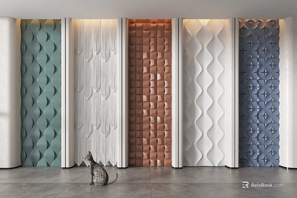 Decorative Wall Panels With Wavy Geometric And Textured Patterns In Various Colors 3d model 