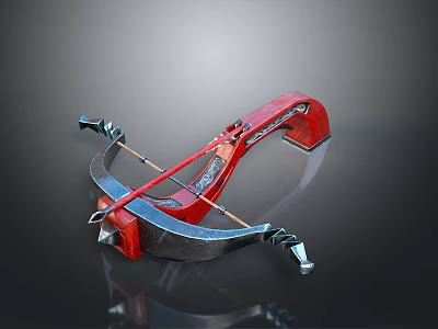 Red And Silver Decorative Crossbow With Ornate Metal Frame And Shiny Finish 3d model