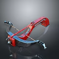 Red And Silver Decorative Crossbow With Ornate Metal Frame And Shiny Finish