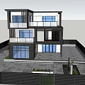 Modern Detached Villa With Black White Exterior Large Windows Balconies And Garden Surroundings